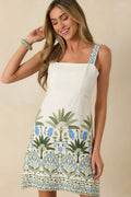 Women's Palm Court Ivory Multi Floral & Palm Sleeveless Mini Dress | 75% Rayon & 25% Linen 0