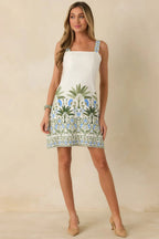 Women's Palm Court Ivory Multi Floral & Palm Sleeveless Mini Dress | 75% Rayon & 25% Linen 2