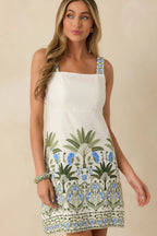 Women's Palm Court Ivory Multi Floral & Palm Sleeveless Mini Dress | 75% Rayon & 25% Linen 6