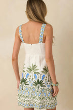 Women's Palm Court Ivory Multi Floral & Palm Sleeveless Mini Dress | 75% Rayon & 25% Linen 7