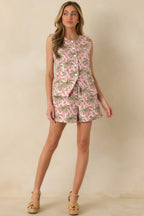 Women's Palm Springs Picnic Pink Multi Jacquard Palm Tree High Waist Shorts | 100% Polyester 2