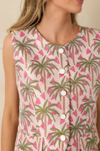 Women's Palm Springs Picnic Pink Multi Jacquard Sleeveless Button Up Top | 100% Polyester 1