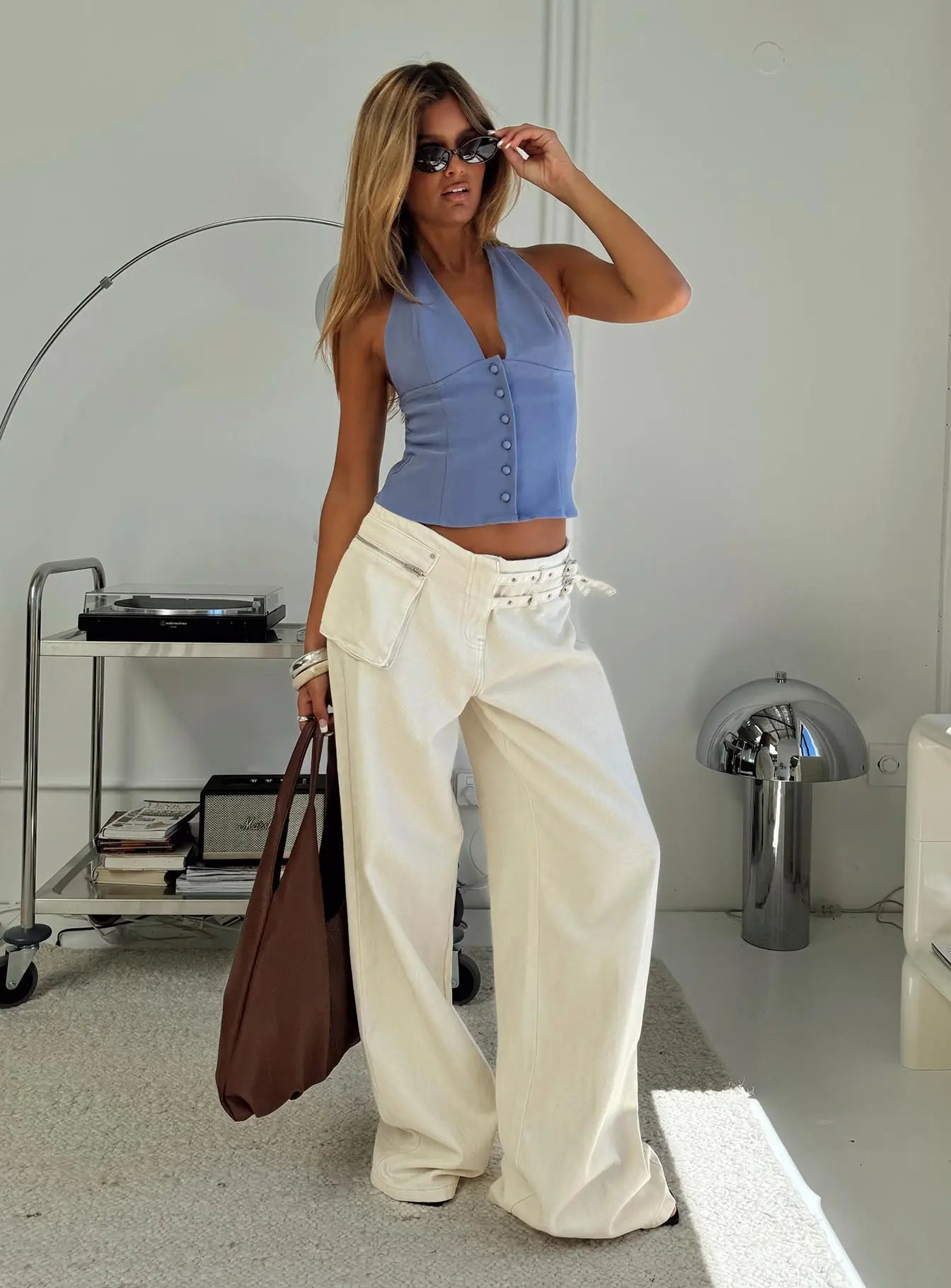 Women's Paltrow Mid Rise Wide Leg Cargo Jeans Cream Petite | Princess Polly Petite 0