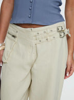 Women's Paltrow Mid Rise Wide Leg Cargo Jeans Cream Petite | Princess Polly Petite 5