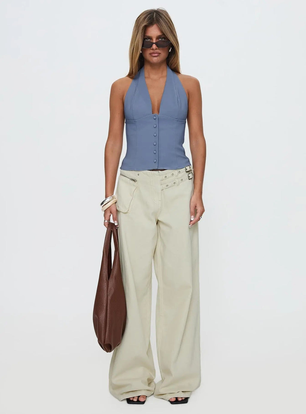 Women's Paltrow Mid Rise Wide Leg Cargo Jeans Cream Petite | Princess Polly Petite 6