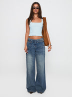 Women's Paltrow Mid Rise Wide Leg Cargo Jeans Mid Blue Wash | Belted cargo mid-rise denim pants 6