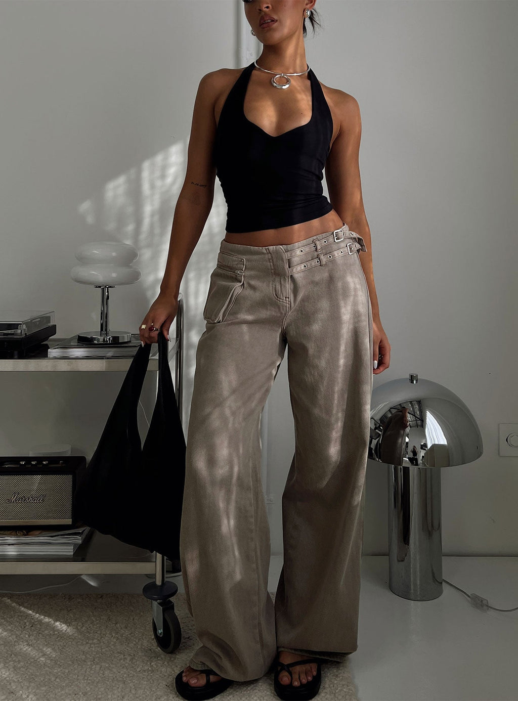 Women's Paltrow Mid Rise Wide Leg Cargo Jeans Washed Brown Petite | Princess Polly Petite 0