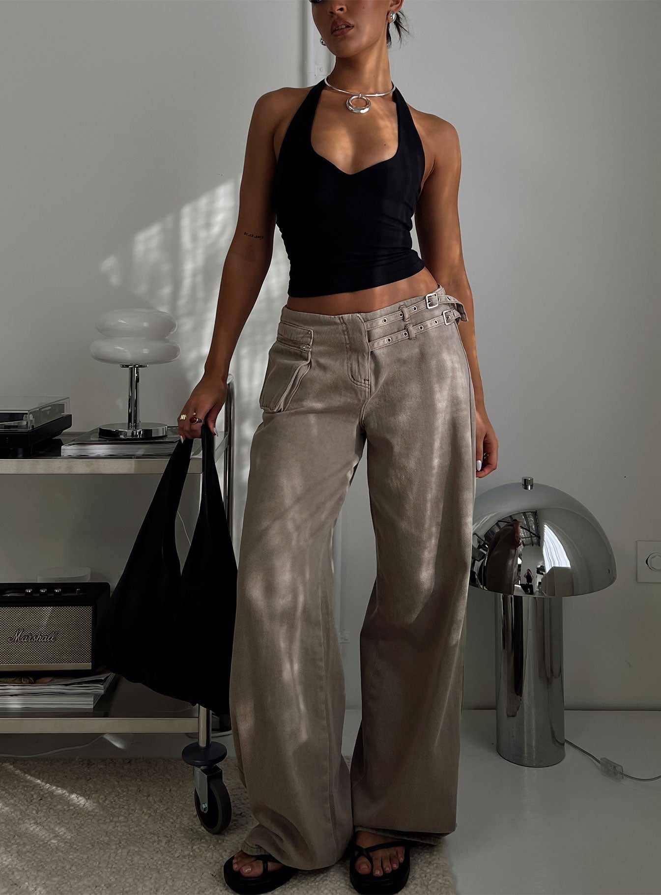 Women's Paltrow Mid Rise Wide Leg Cargo Jeans Washed Brown Petite | Princess Polly Petite 0