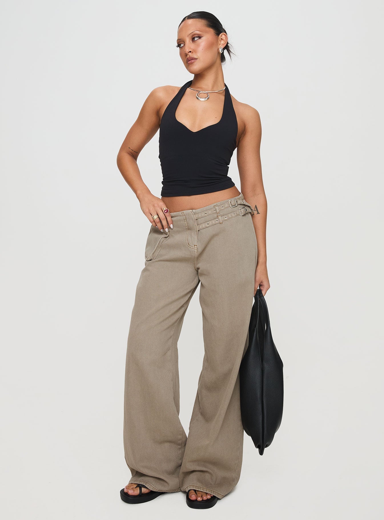 Women's Paltrow Mid Rise Wide Leg Cargo Jeans Washed Brown Petite | Princess Polly Petite 2