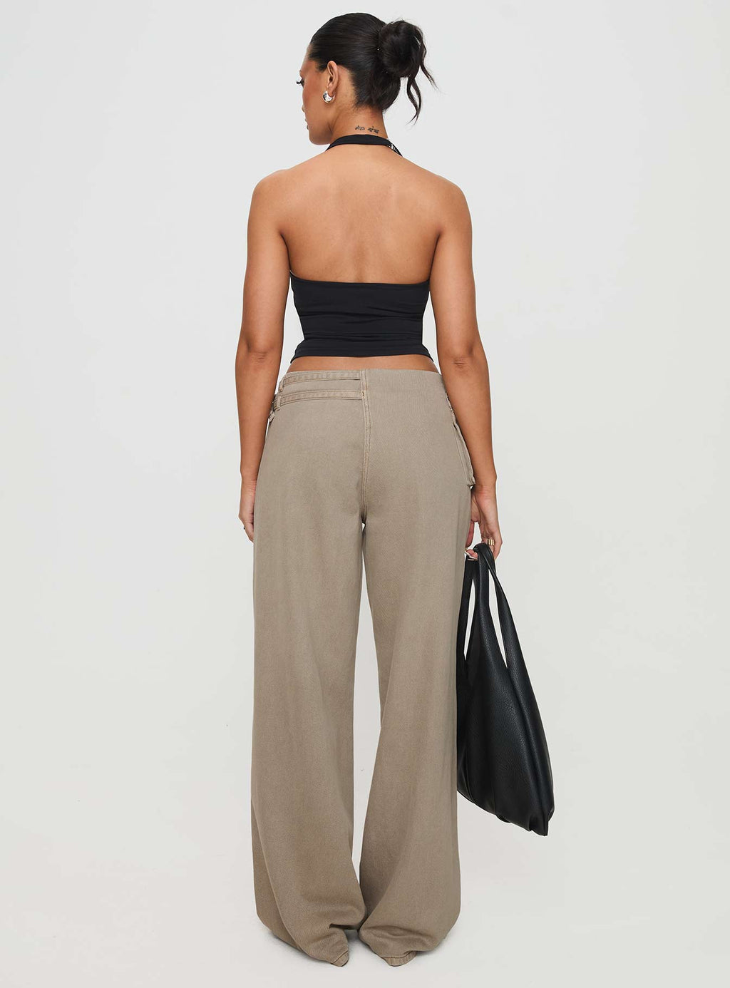 Women's Paltrow Mid Rise Wide Leg Cargo Jeans Washed Brown Petite | Princess Polly Petite 4