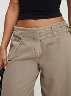 Women's Paltrow Mid Rise Wide Leg Cargo Jeans Washed Brown Petite | Princess Polly Petite 5
