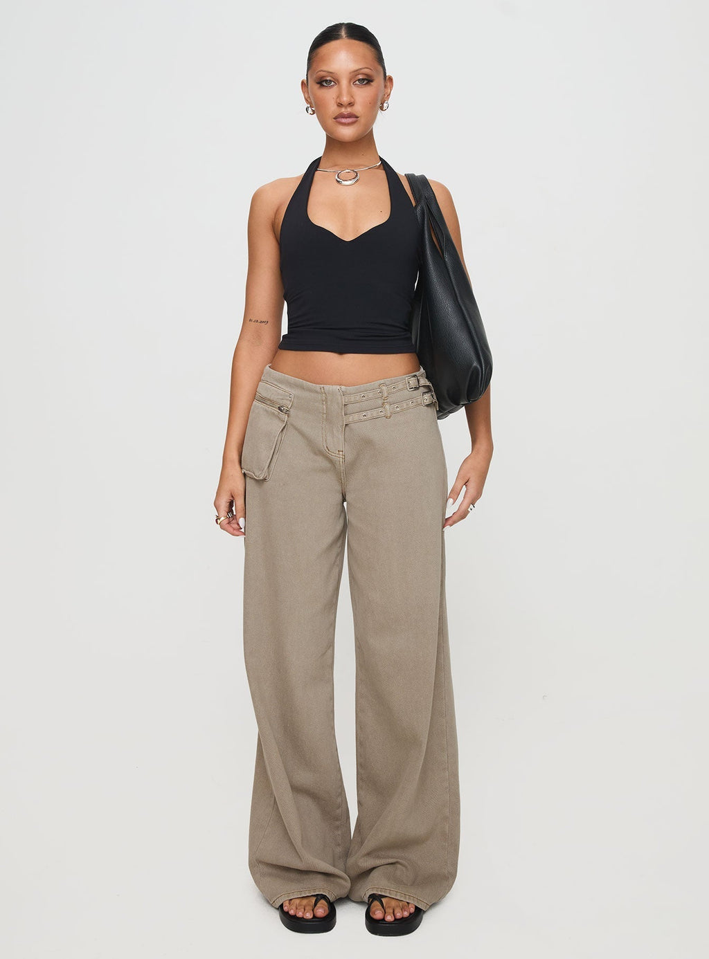Women's Paltrow Mid Rise Wide Leg Cargo Jeans Washed Brown Petite | Princess Polly Petite 6