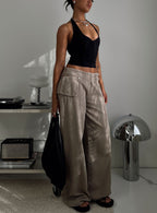 Women's Paltrow Mid Rise Wide Leg Cargo Jeans Washed Brown Petite | Princess Polly Petite 7