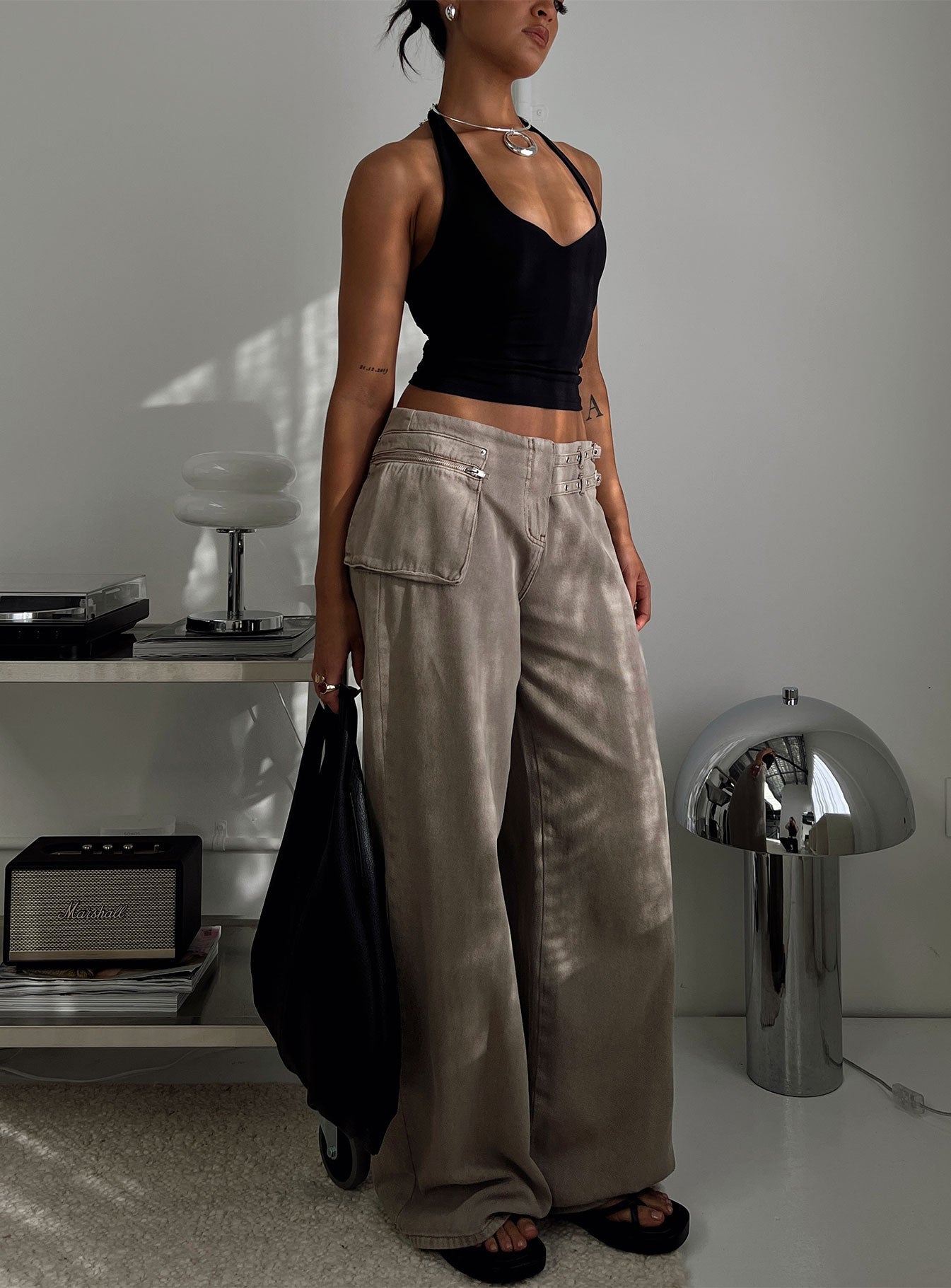 Women's Paltrow Mid Rise Wide Leg Cargo Jeans Washed Brown Petite | Princess Polly Petite 7
