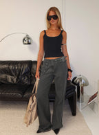 Women's Paltrow Mid Rise Wide Leg Cargo Jeans Washed Grey | Belted cargo mid-rise denim pants in a wide-leg cu 0