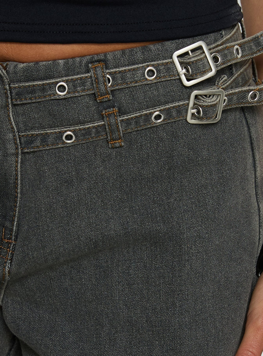 Women's Paltrow Mid Rise Wide Leg Cargo Jeans Washed Grey | Belted cargo mid-rise denim pants in a wide-leg cu 5