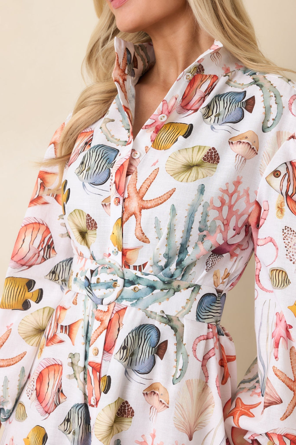 Women's Paradisa Anna Maria Multi Linen Coastal Print Maxi Dress | 55% Linen & 45% Cotton 2