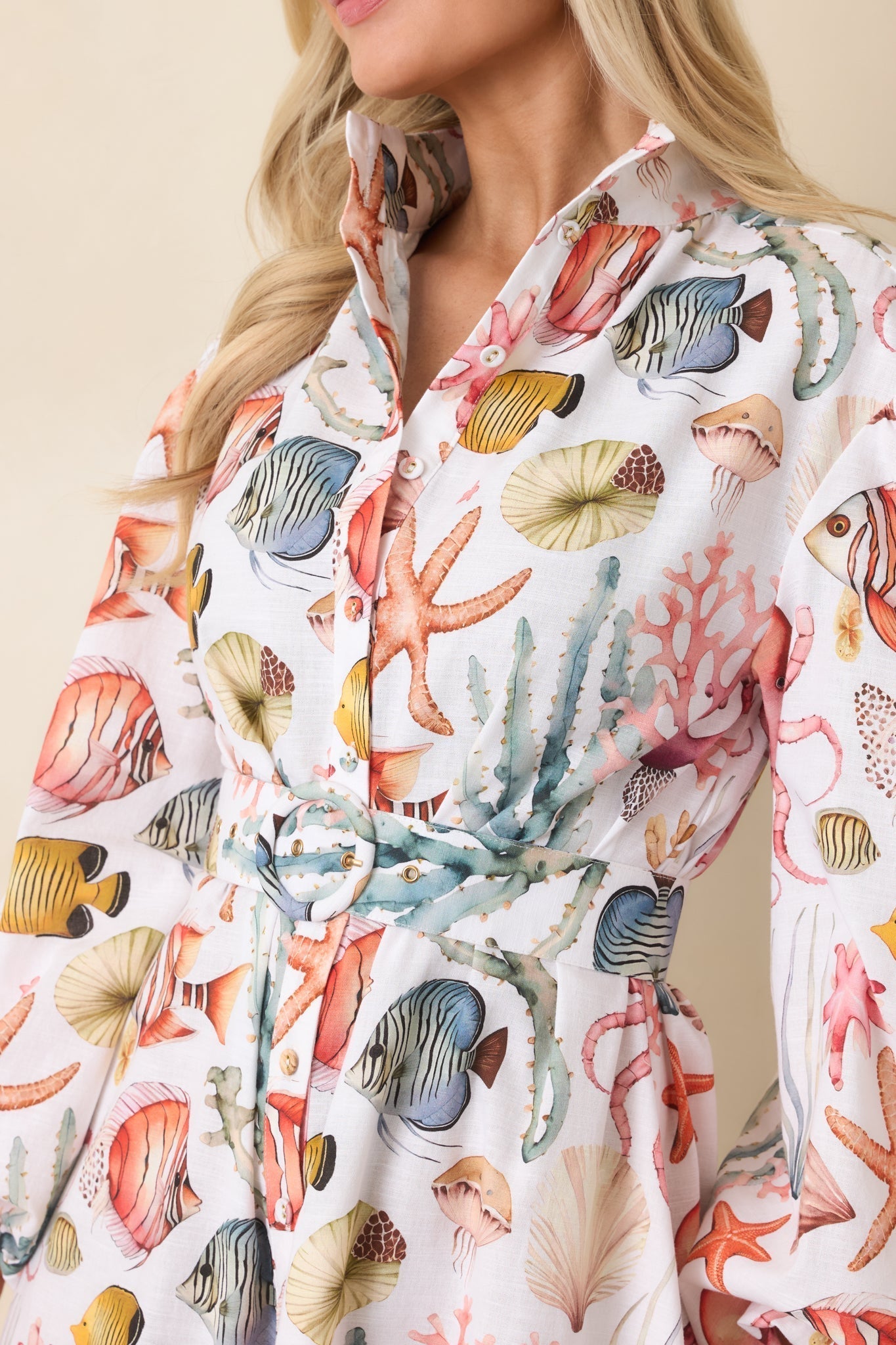 Women's Paradisa Anna Maria Multi Linen Coastal Print Maxi Dress | 55% Linen & 45% Cotton 2