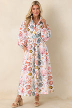 Women's Paradisa Anna Maria Multi Linen Coastal Print Maxi Dress | 55% Linen & 45% Cotton 5