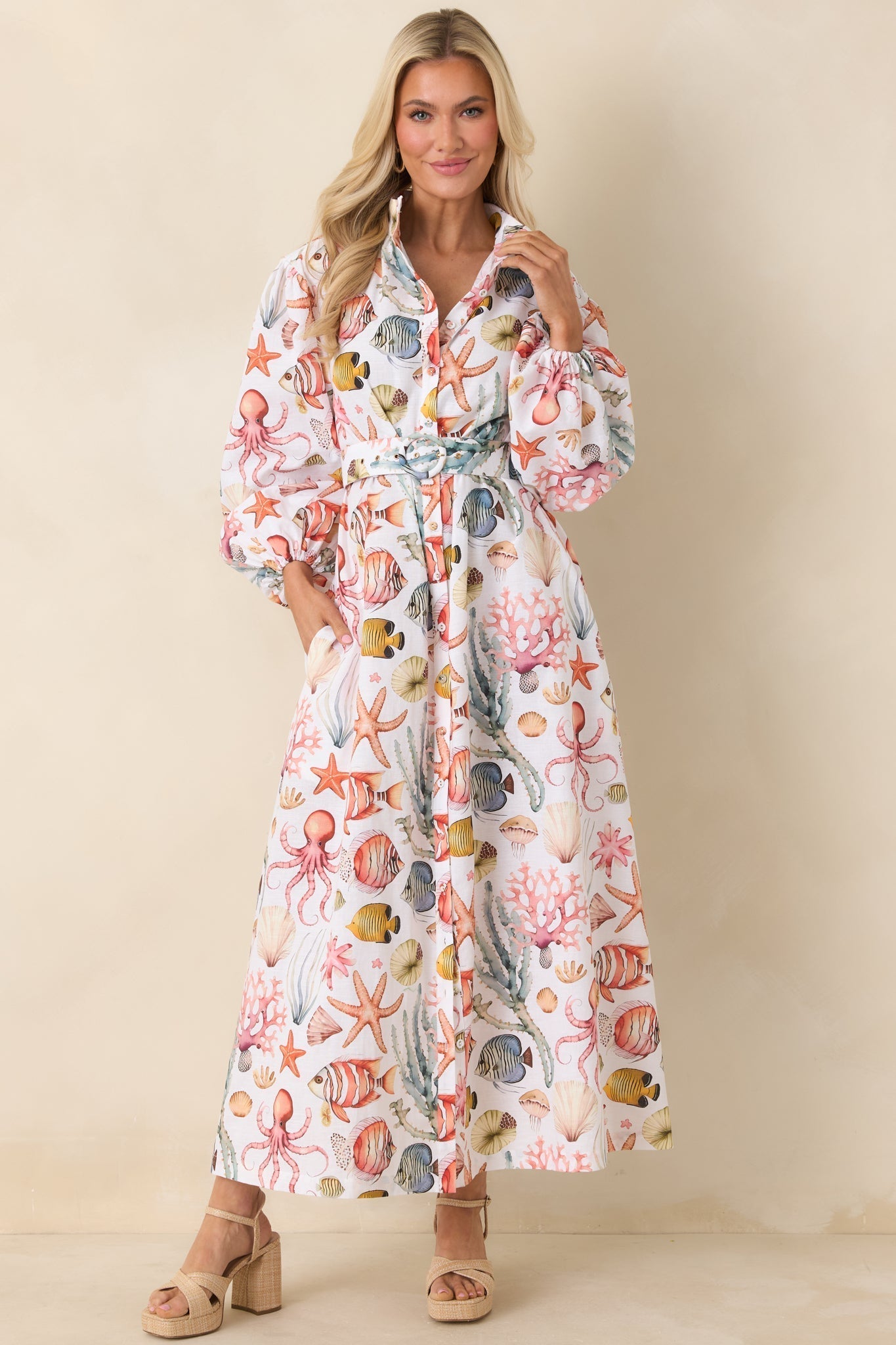 Women's Paradisa Anna Maria Multi Linen Coastal Print Maxi Dress | 55% Linen & 45% Cotton 5