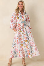 Women's Paradisa Anna Maria Multi Linen Coastal Print Maxi Dress | 55% Linen & 45% Cotton 6
