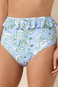 Women's Paradisa Ariel Oceana Blue Ruffled High Waist Bikini Bottoms | 85% Polyester & 15% Spandex 0