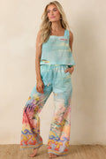 Women's Paradisa Bahia Bay Blue Multi Cotton Reef Print Open Back Top | 100% Cotton 0
