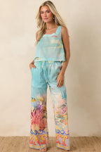 Women's Paradisa Bahia Bay Blue Multi Cotton Reef Print Open Back Top | 100% Cotton 3