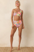 Women's Paradisa Breezie Pink Multi Fish Print High Waisted Bikini Bottoms | 85% Polyester & 15% Spandex 0