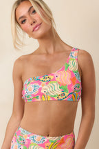 Women's Paradisa Breezie Pink Multi Fish Print One-Shoulder Bikini Top | 85% Polyester & 15% Spandex 6