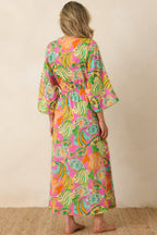 Women's Paradisa Cabana Pink Multi Cotton Fish Print Caftan Dress | 100% Cotton 6