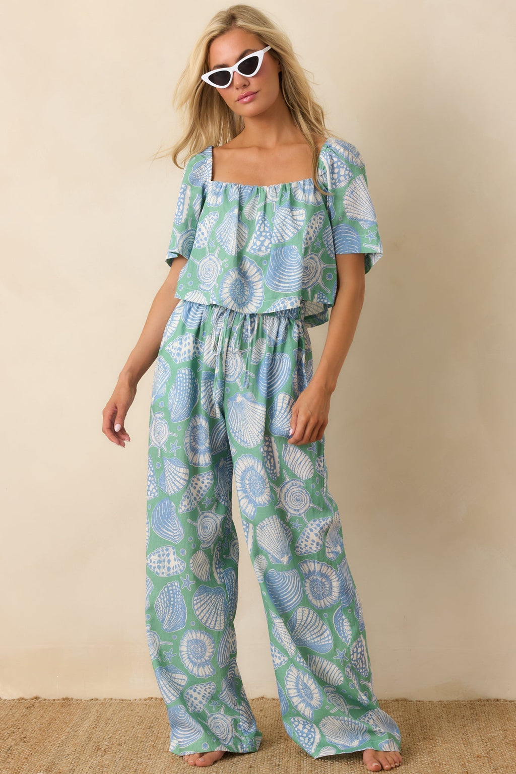 Women's Paradisa Caladesi Oceana Blue Multi Flowy Crop Top | 55% Rayon & 45% Linen 1