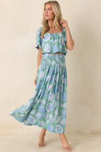 Women's Paradisa Caladesi Oceana Blue Multi Flowy Crop Top | 55% Rayon & 45% Linen 3