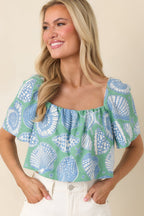 Women's Paradisa Caladesi Oceana Blue Multi Flowy Crop Top | 55% Rayon & 45% Linen 7