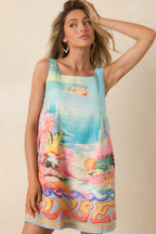 Women's Paradisa Carrabelle Blue Multi Cotton Reef Print Mini Dress | 100% Cotton 0