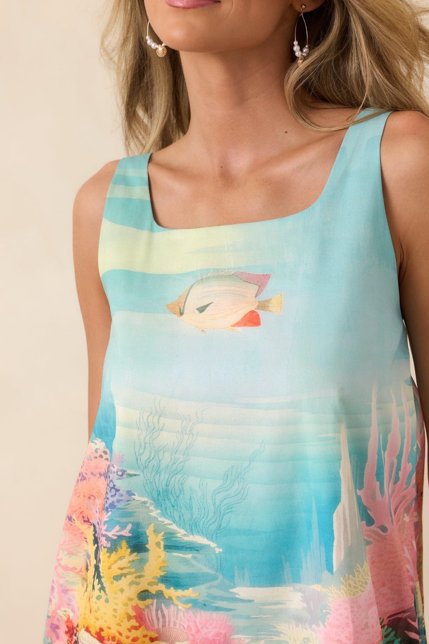Women's Paradisa Carrabelle Blue Multi Cotton Reef Print Mini Dress | 100% Cotton 2