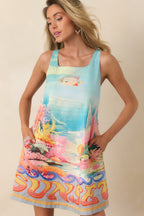 Women's Paradisa Carrabelle Blue Multi Cotton Reef Print Mini Dress | 100% Cotton 5