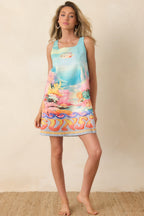 Women's Paradisa Carrabelle Blue Multi Cotton Reef Print Mini Dress | 100% Cotton 6