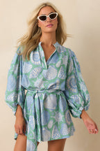 Women's Paradisa Conch Key Oceana Blue Multi Puff Sleeve Mini Dress | 55% Rayon & 45% Linen 0