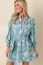 Women's Paradisa Conch Key Oceana Blue Multi Puff Sleeve Mini Dress | 55% Rayon & 45% Linen 1