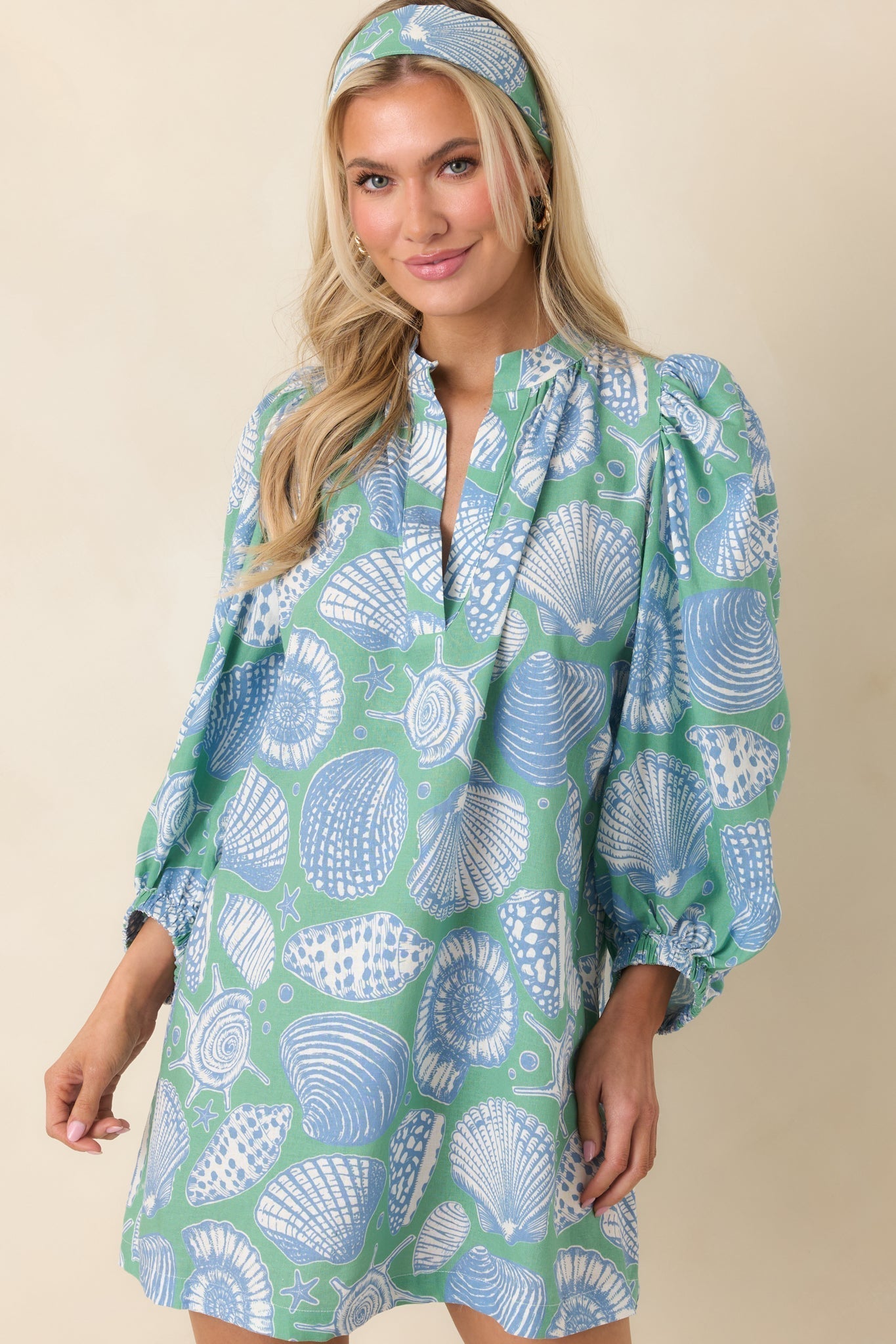 Women's Paradisa Conch Key Oceana Blue Multi Puff Sleeve Mini Dress | 55% Rayon & 45% Linen 2