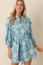 Women's Paradisa Conch Key Oceana Blue Multi Puff Sleeve Mini Dress | 55% Rayon & 45% Linen 3