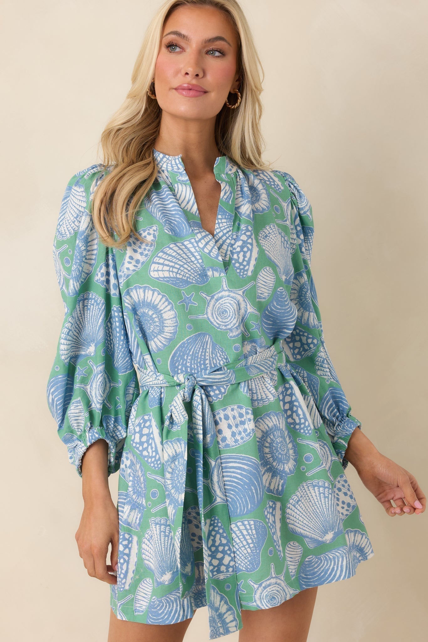 Women's Paradisa Conch Key Oceana Blue Multi Puff Sleeve Mini Dress | 55% Rayon & 45% Linen 3