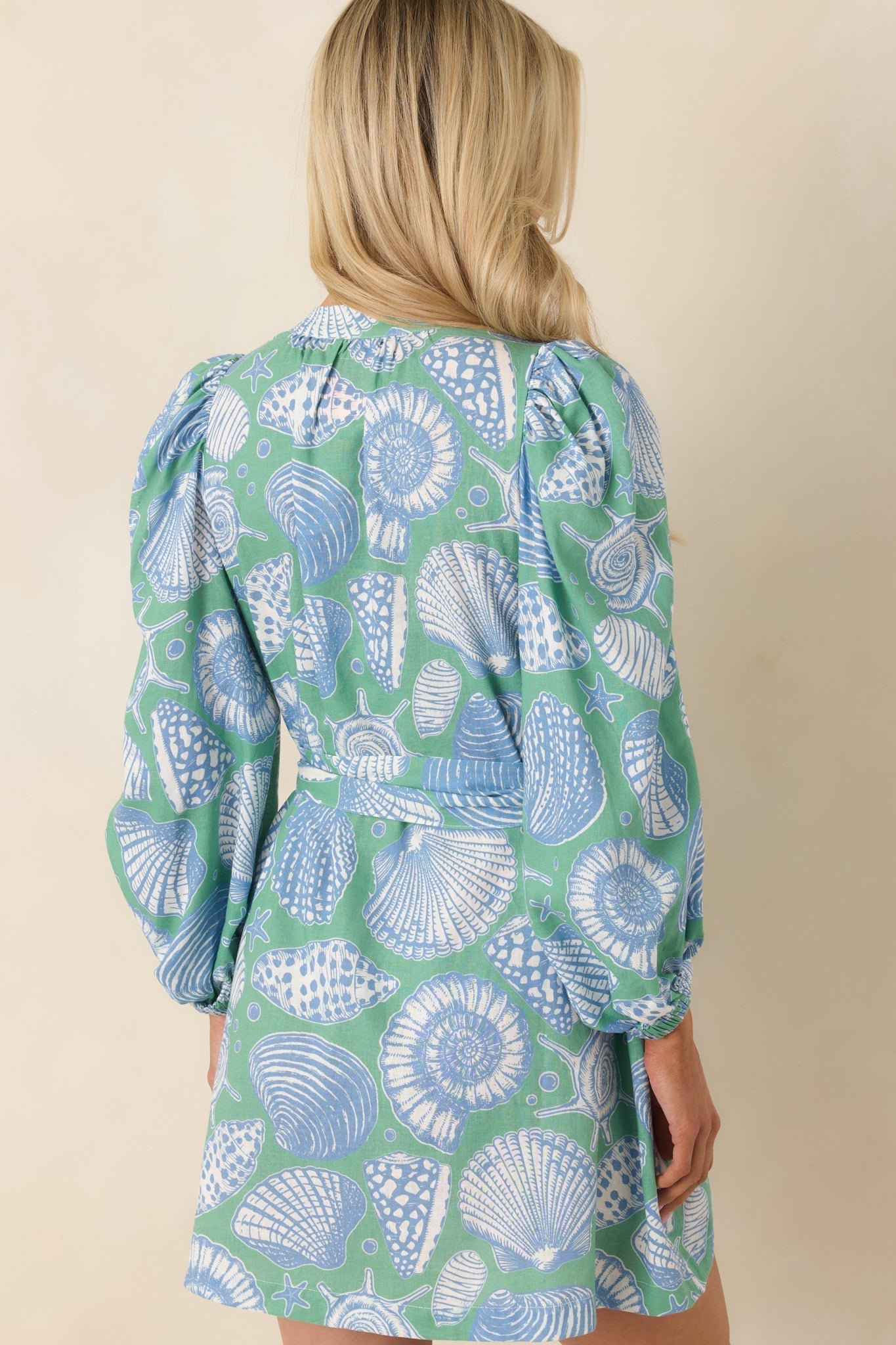 Women's Paradisa Conch Key Oceana Blue Multi Puff Sleeve Mini Dress | 55% Rayon & 45% Linen 4