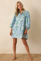 Women's Paradisa Conch Key Oceana Blue Multi Puff Sleeve Mini Dress | 55% Rayon & 45% Linen 5