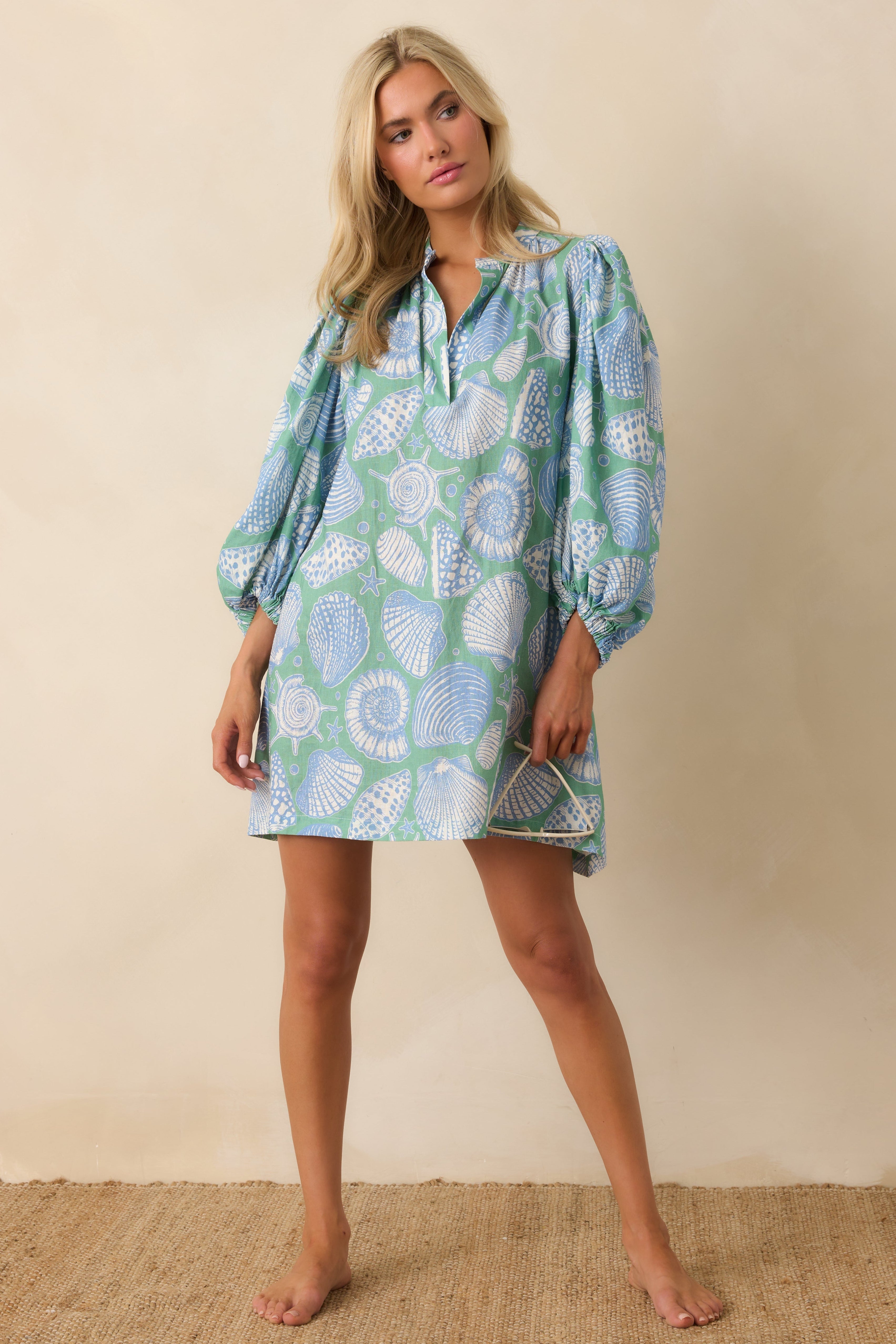 Women's Paradisa Conch Key Oceana Blue Multi Puff Sleeve Mini Dress | 55% Rayon & 45% Linen 5