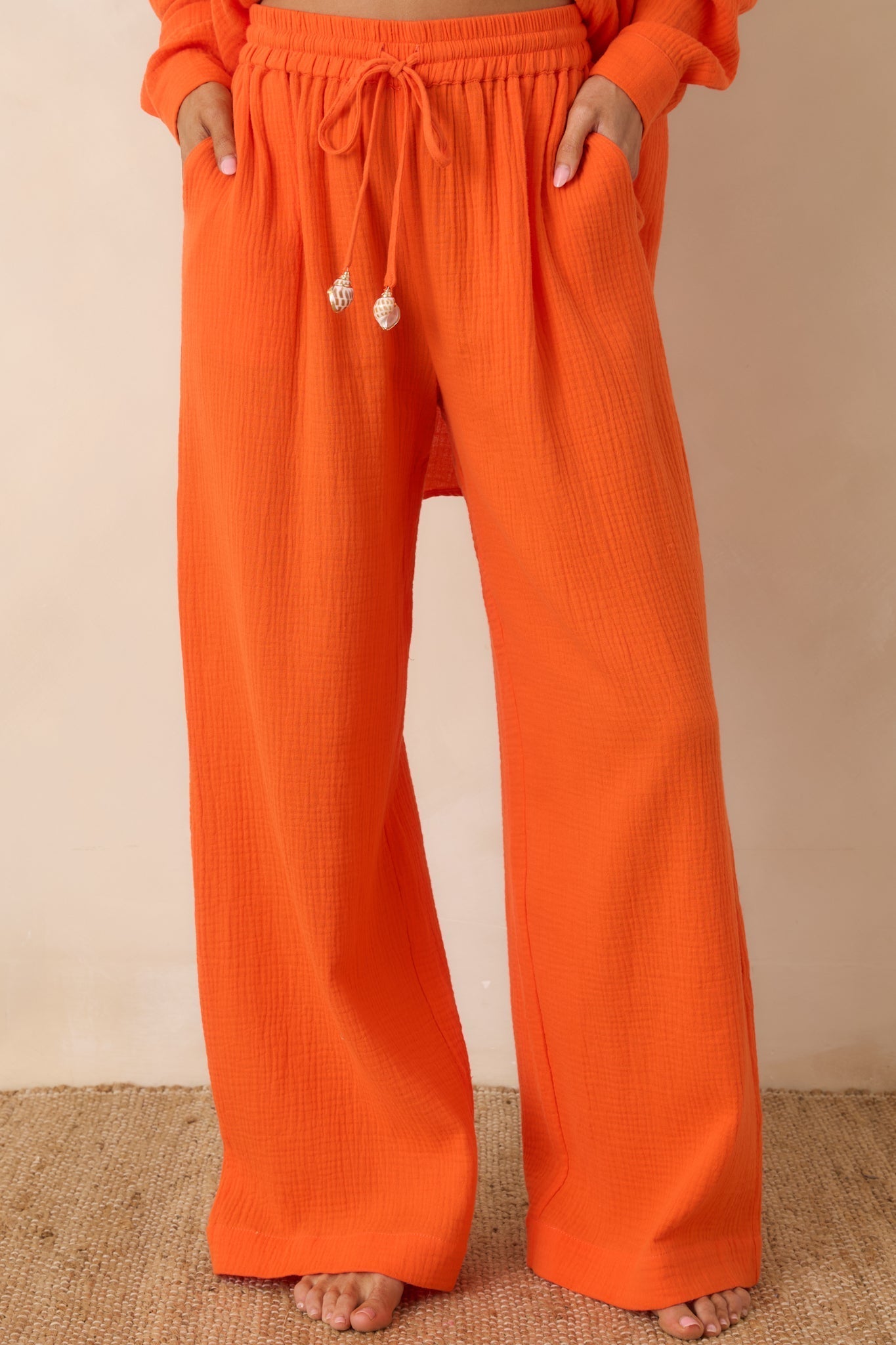 Women's Paradisa Dunedin Orange Cotton Wide Leg Drawstring Pants | 100% Cotton 0