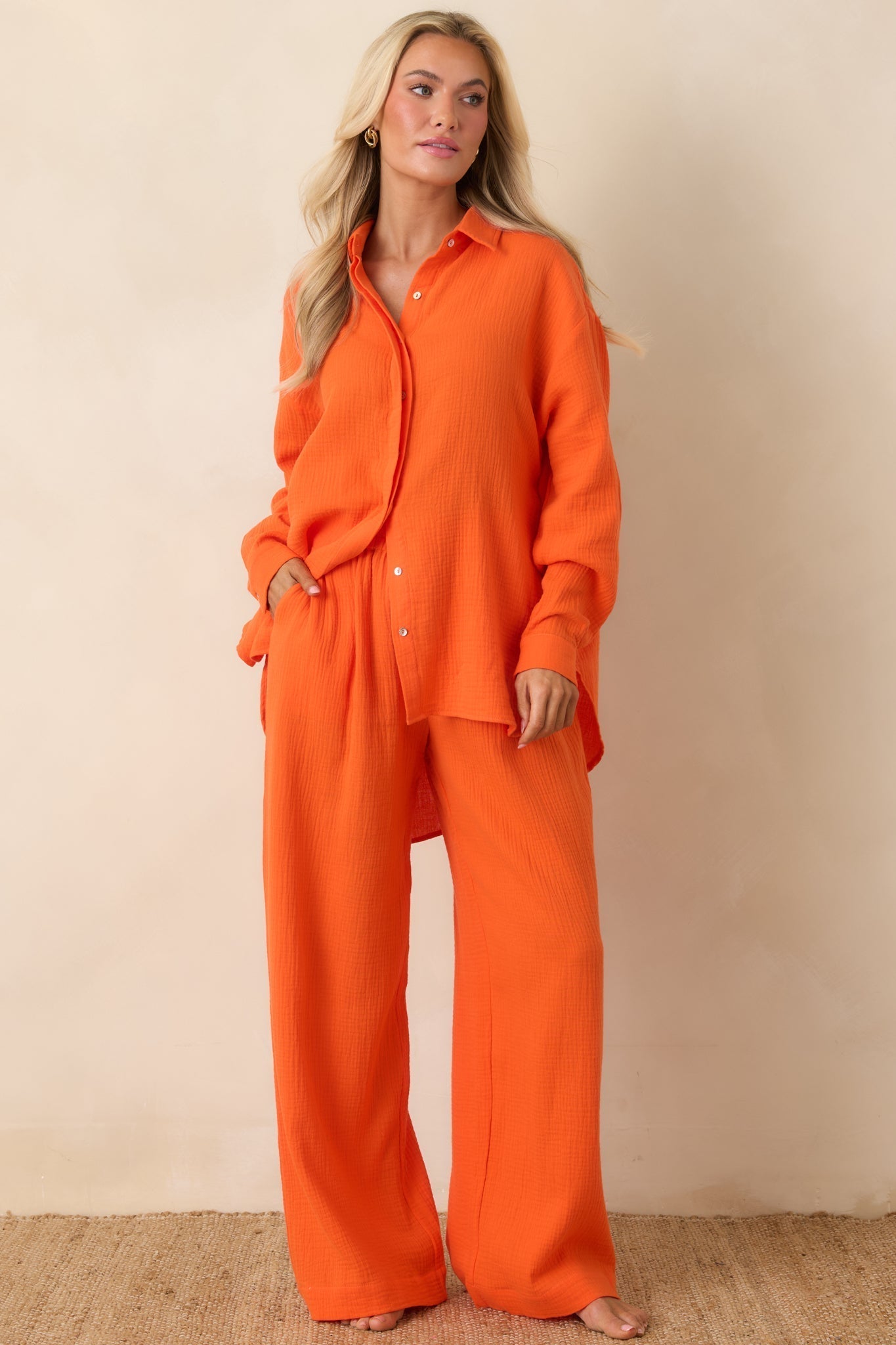 Women's Paradisa Dunedin Orange Cotton Wide Leg Drawstring Pants | 100% Cotton 1