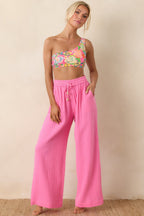 Women's Paradisa Dunedin Pink Cotton Wide Leg Drawstring Pants | 100% Cotton 0
