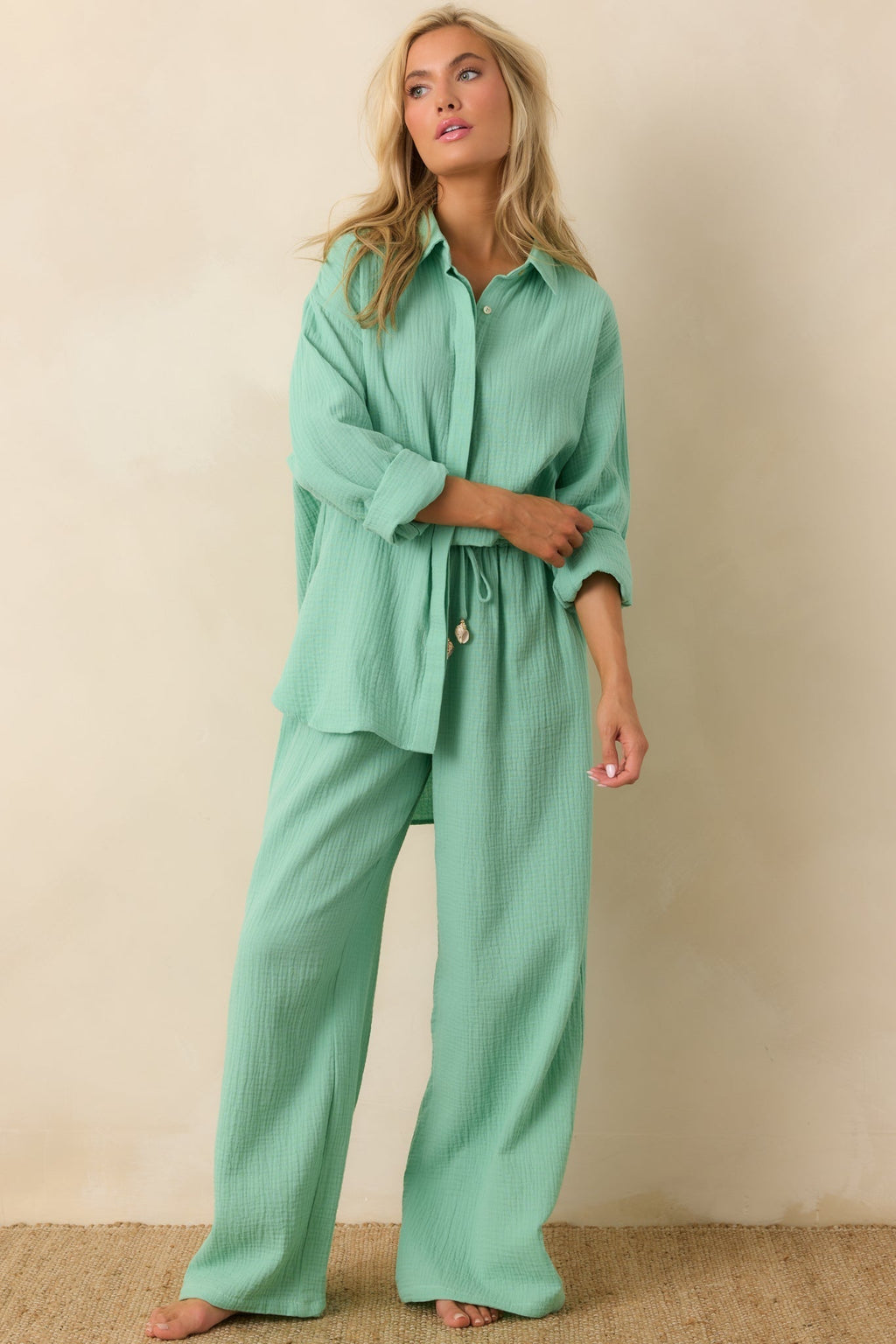 Women's Paradisa Dunedin Seaglass Green Cotton Drawstring Pants | 100% Cotton 2